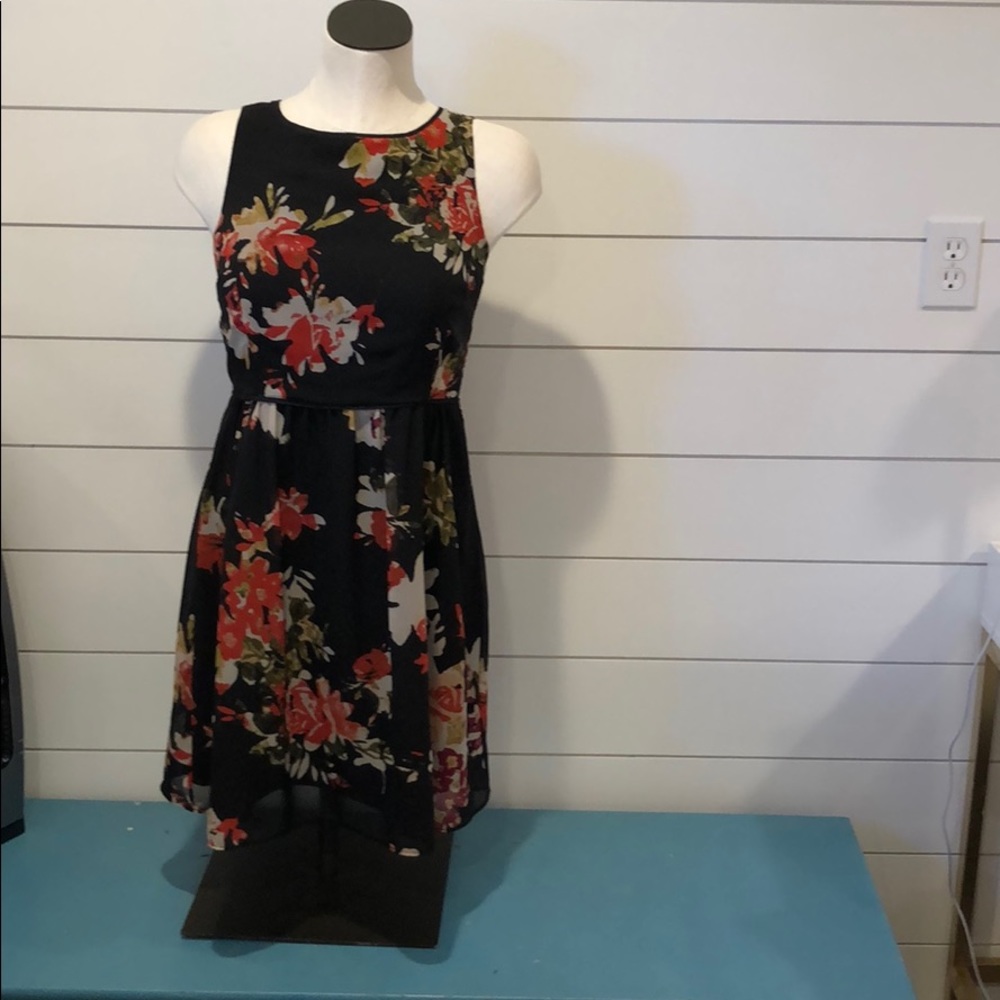 LOFT black floral sleeveless dress
